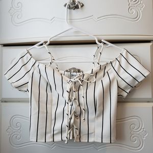 Black and white stripped off the shoulder tank